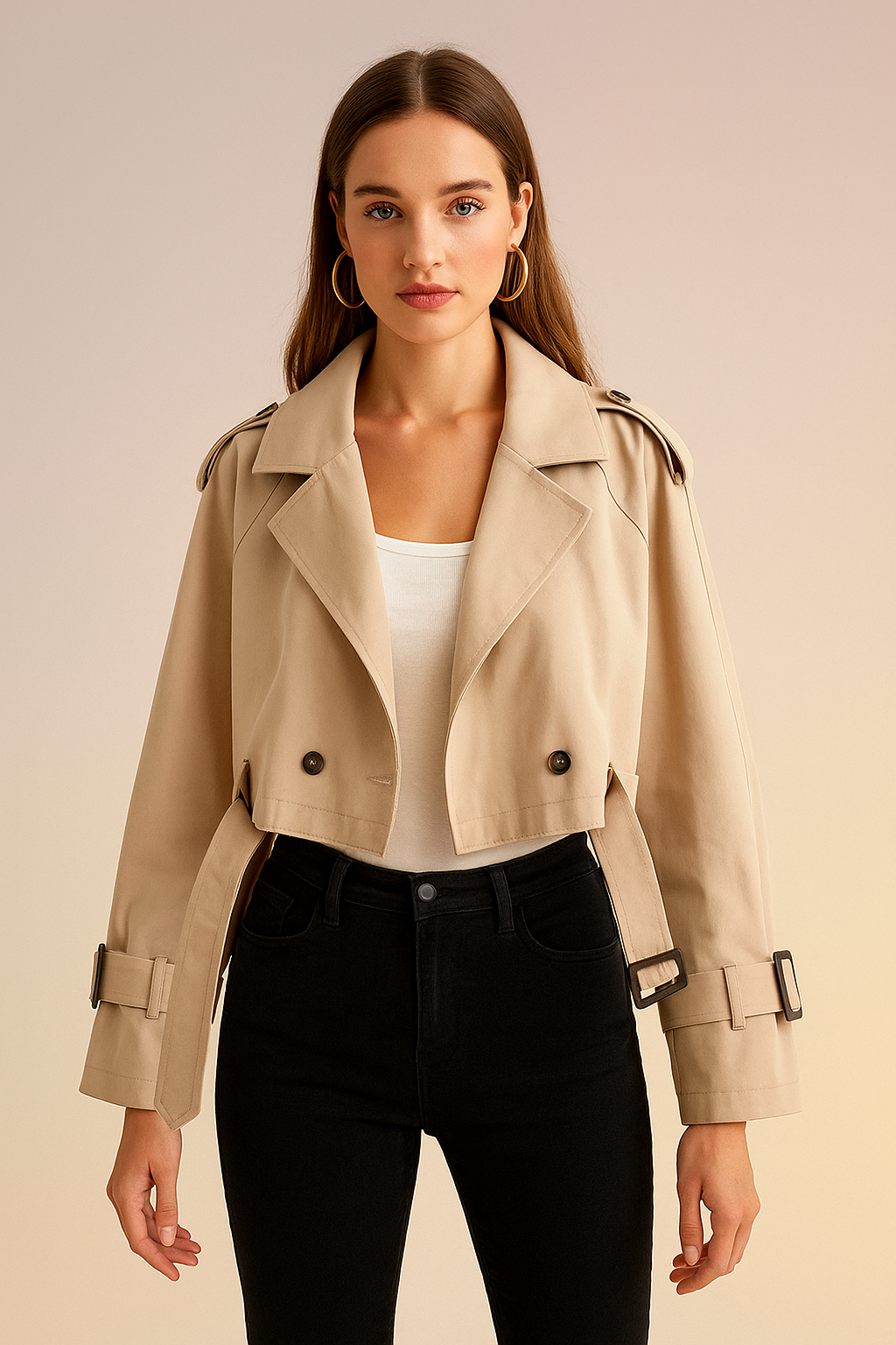 Elaris™ Belted Cropped Trench Jacket