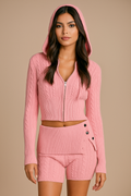 Amarisse™ Knitted Hooded Cardigan & Shorts Set