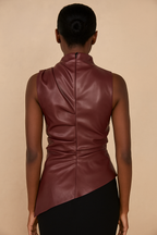 Solenne™ Leather Ruched Sleeveless Top