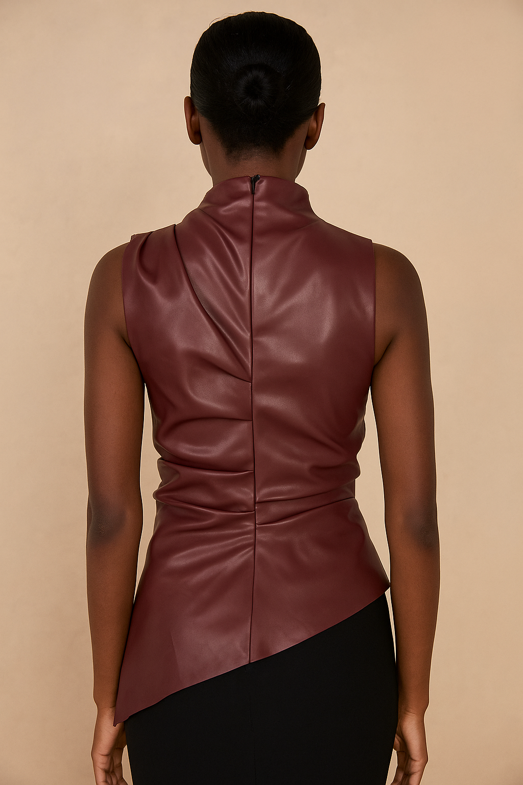 Solenne™ Leather Ruched Sleeveless Top