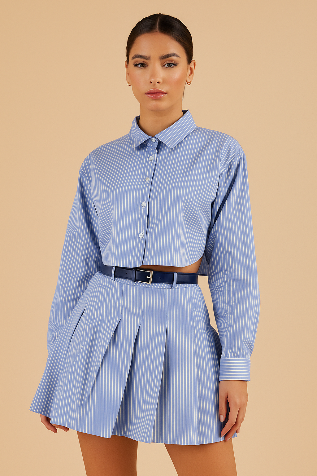 Thessia™ Striped Cropped Shirt & Skirt Set