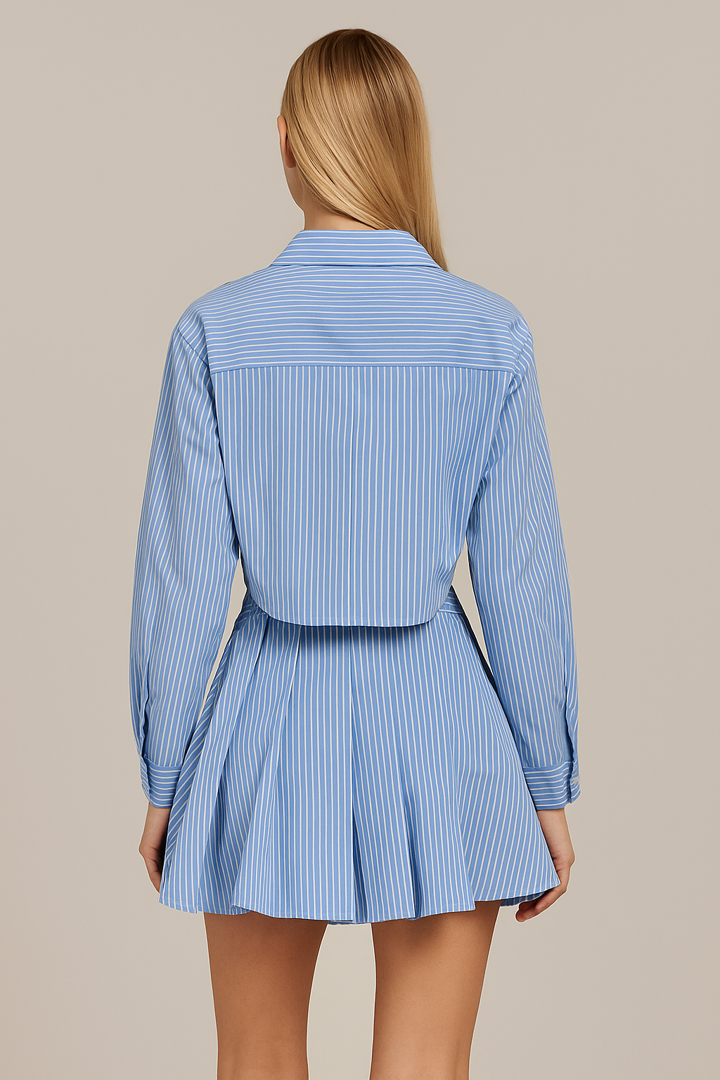 Thessia™ Striped Cropped Shirt & Skirt Set