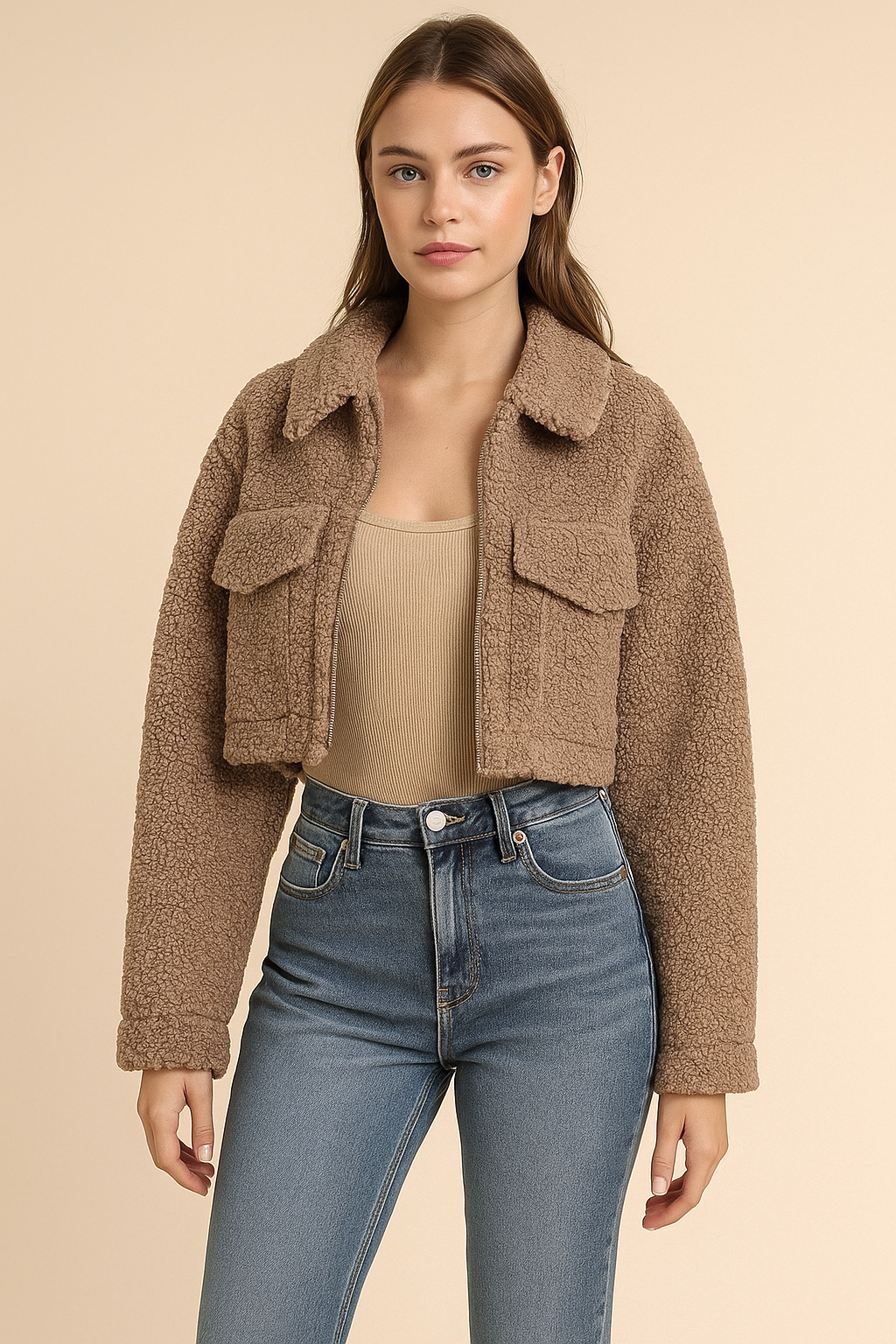 Orlena™ Faux Fur Fleece Cropped Jacket