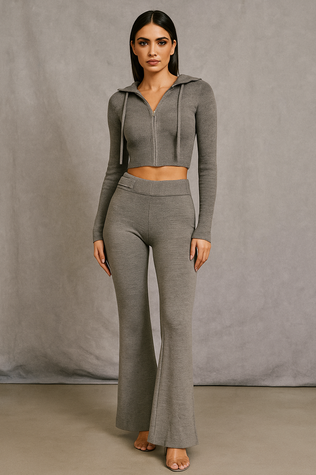 Thessia™ Knitted Hoodie & High Waist Pants Set