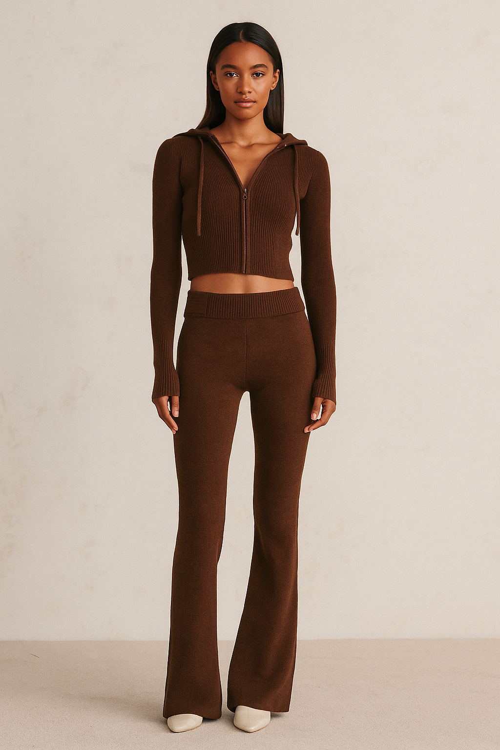 Thessia™ Knitted Hoodie & High Waist Pants Set