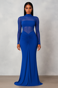 Solenne™ Half Turtleneck Mesh Ruched Maxi Dress