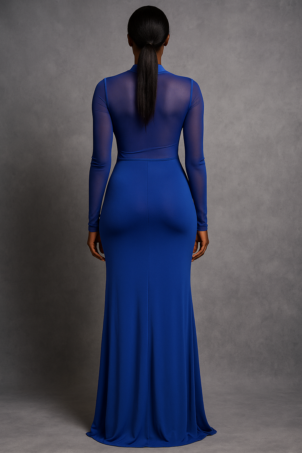 Solenne™ Half Turtleneck Mesh Ruched Maxi Dress