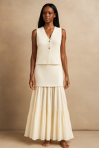Thessia™ Knitted V-Neck Vest & Maxi Skirt Set