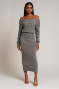 Solenne™ Knitted Off Shoulder Sweater & Maxi Skirt Set