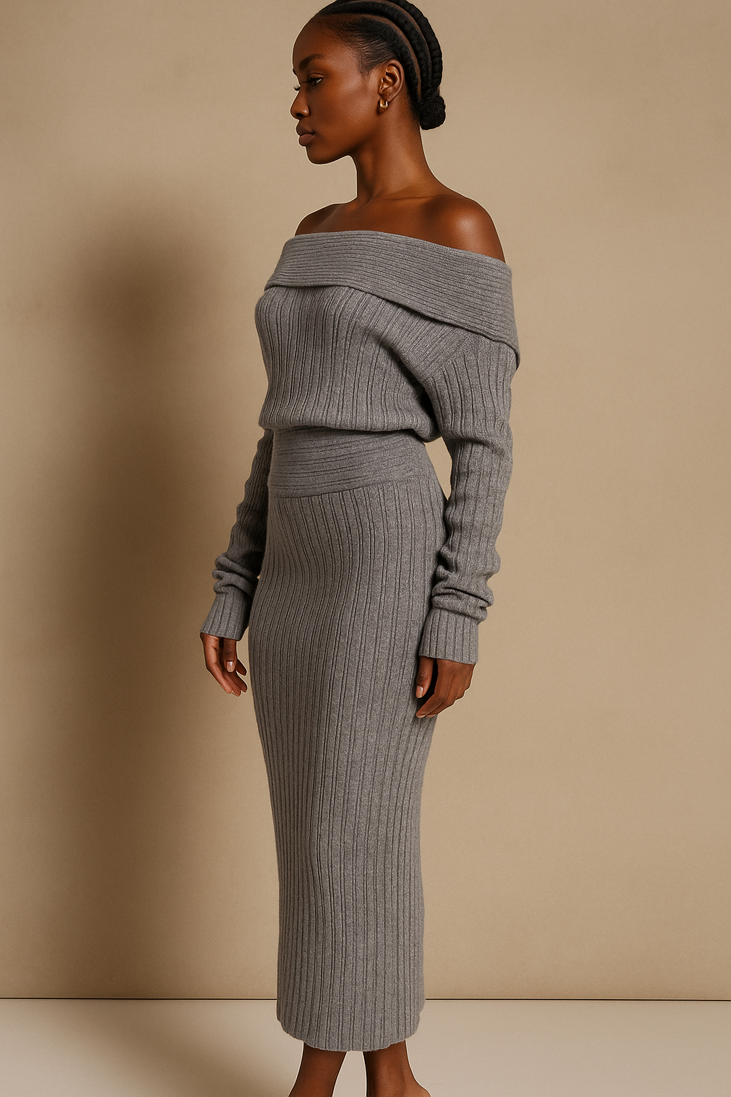Solenne™ Knitted Off Shoulder Sweater & Maxi Skirt Set