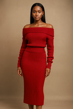 Solenne™ Knitted Off Shoulder Sweater & Maxi Skirt Set