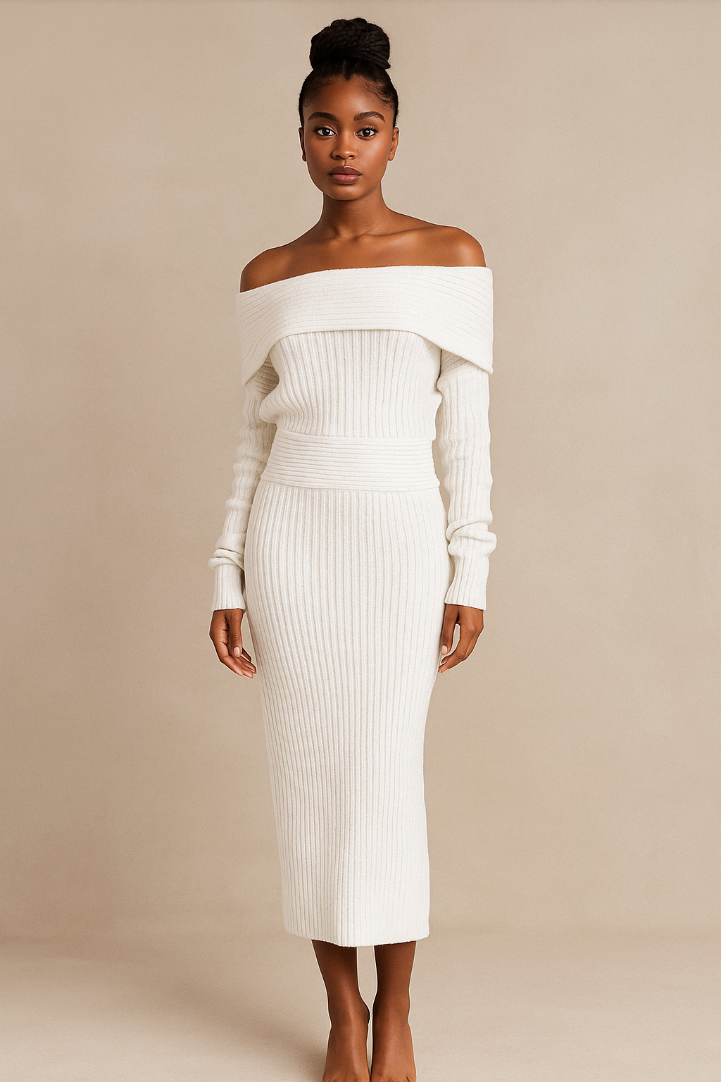 Solenne™ Knitted Off Shoulder Sweater & Maxi Skirt Set
