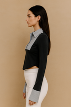 Melisandre™ Stripe Print Polo Crop Shirt