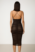 Amarisse™ Deep V-Neck Double Layer Midi Dress