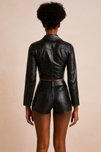 Lunara™ Leather Long Sleeve Cardigan & Shorts Set