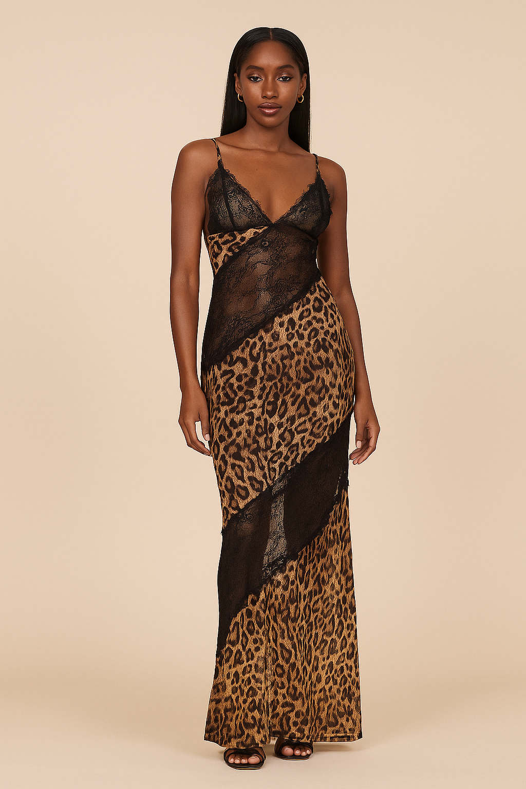 Amarisse™ Leopard Print Mesh Patchwork Maxi Dress