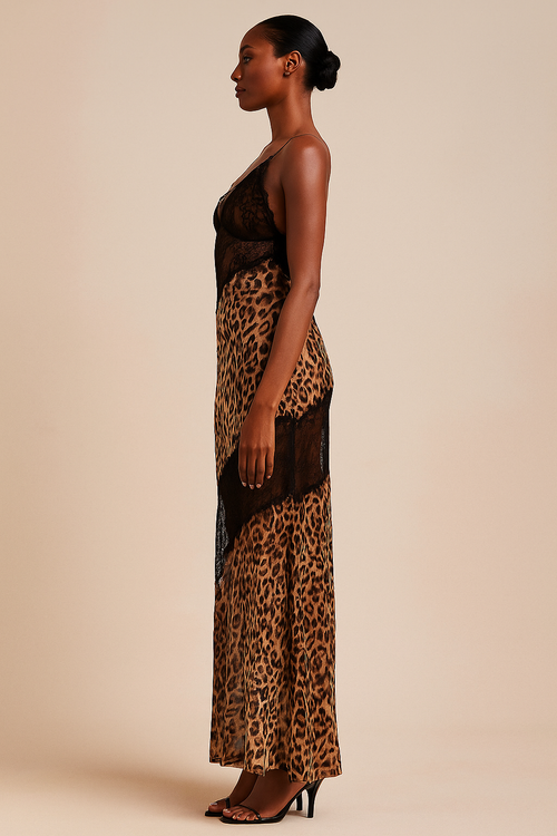 Amarisse™ Leopard Print Mesh Patchwork Maxi Dress