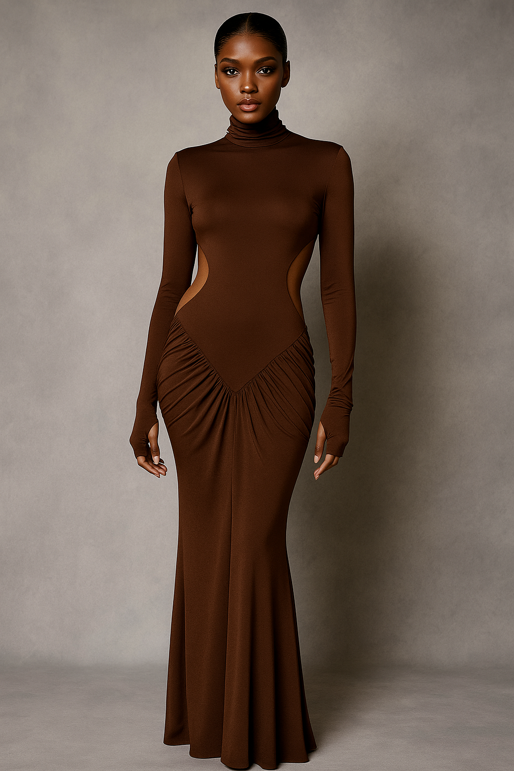 Thessia™ Long Sleeve Ruched Backless Maxi Dress