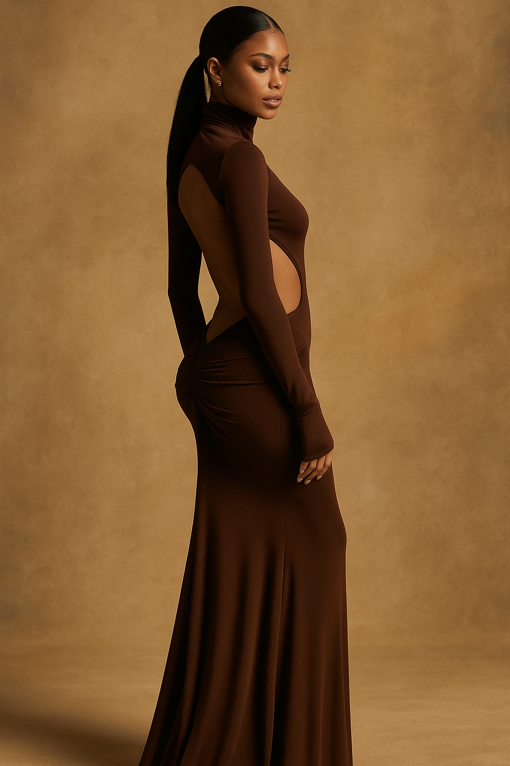 Thessia™ Long Sleeve Ruched Backless Maxi Dress