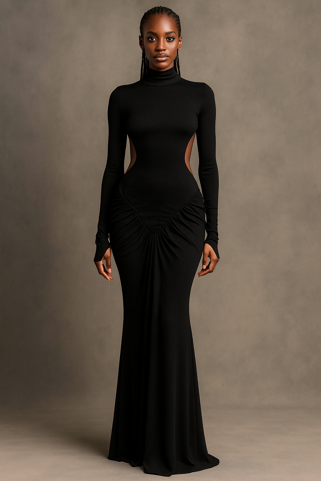 Thessia™ Long Sleeve Ruched Backless Maxi Dress