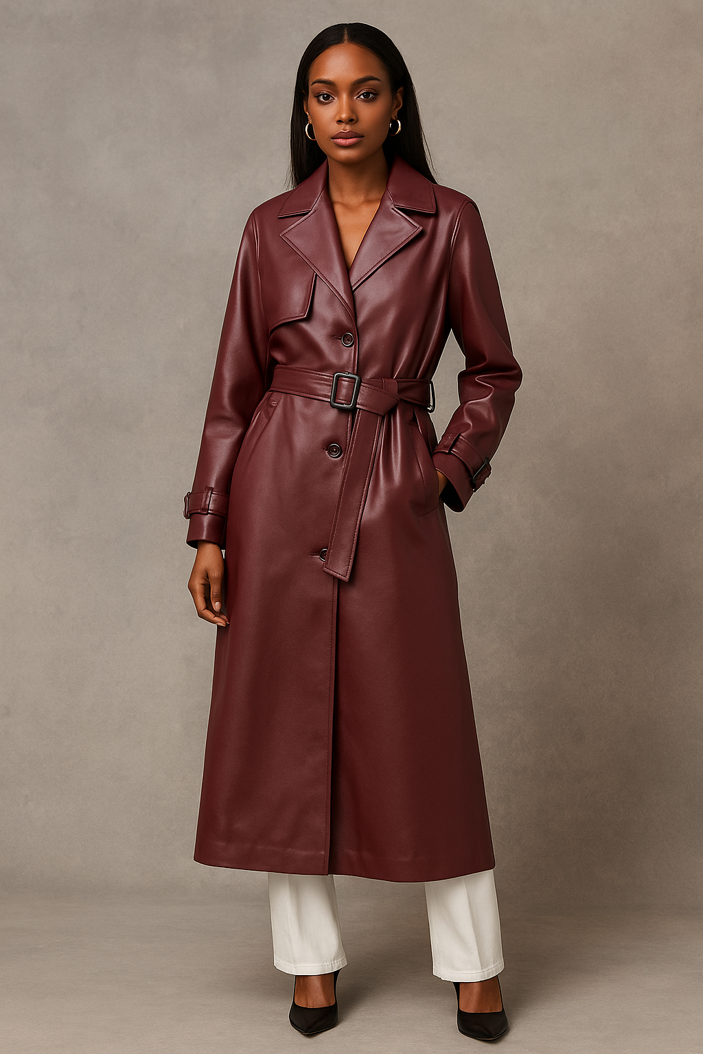Elaris™ Leather Belted Long Coat