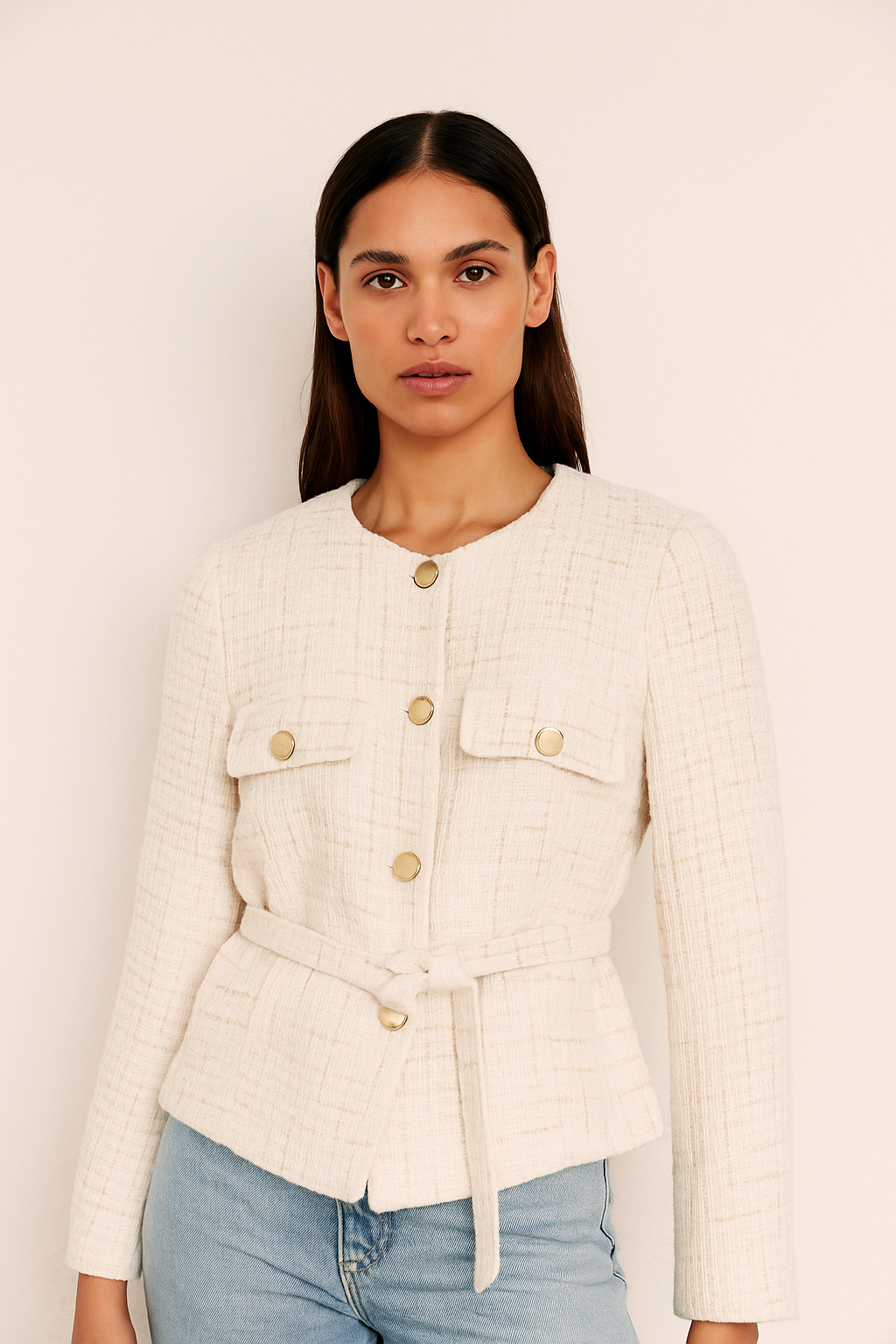 Colette™ Long Sleeve Plaid Tweed Coat