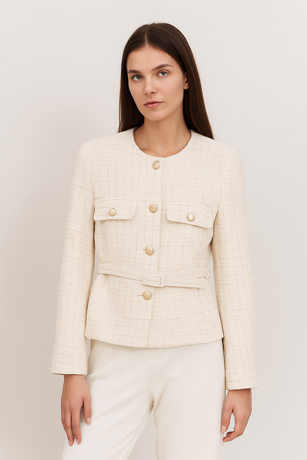 Colette™ Long Sleeve Plaid Tweed Coat