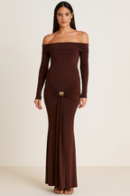 Noiré™ Ruched Metal Buckle Bodycon Maxi Dress