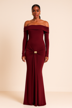 Noiré™ Ruched Metal Buckle Bodycon Maxi Dress