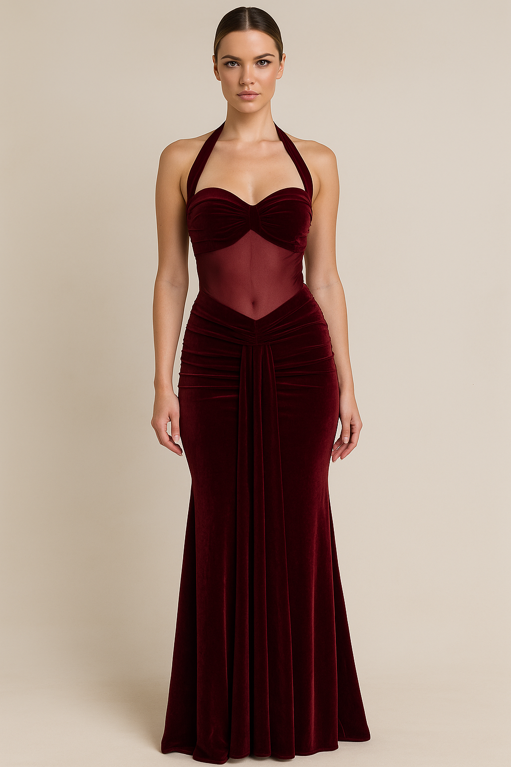 Alina™ Sleeveless Ruched Draped Bodycon Maxi Dress