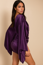 Juliana™ Satin Deep V-Neck Swing Sleeve Mini Dress