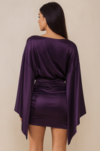 Juliana™ Satin Deep V-Neck Swing Sleeve Mini Dress