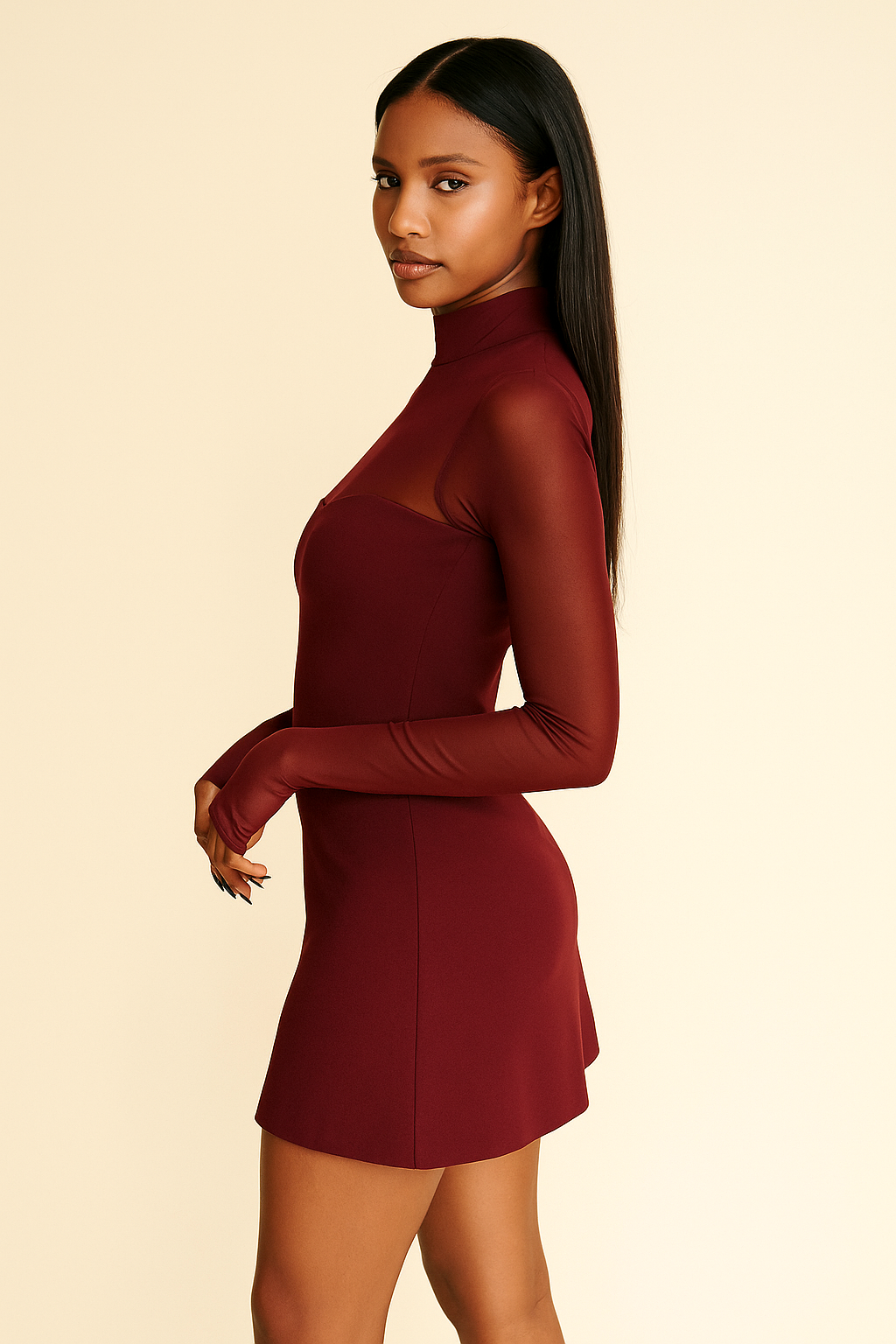 Arden™ Mesh Patchwork Turtleneck Mini Dress