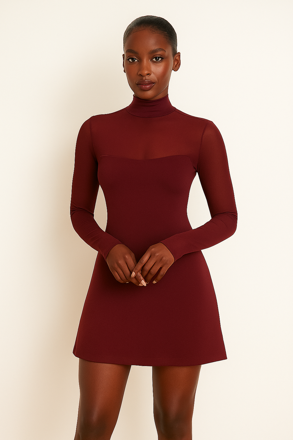 Arden™ Mesh Patchwork Turtleneck Mini Dress