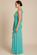 Isabella™ Halter Lace-Up Ruffle Maxi Dress