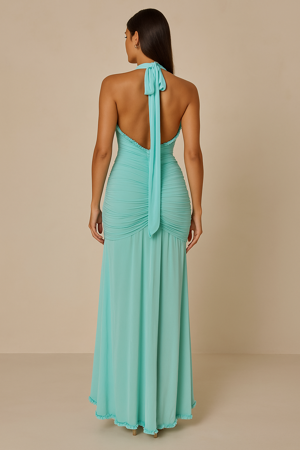 Isabella™ Halter Lace-Up Ruffle Maxi Dress