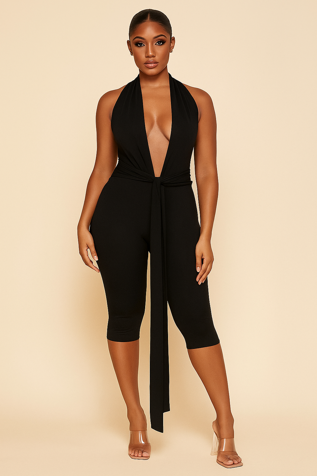 Kaia™ Cheetah Print Hollow Halter Jumpsuit