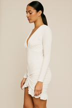 Marisse™ Cross Ruffle Trim Ruched Mini Dress