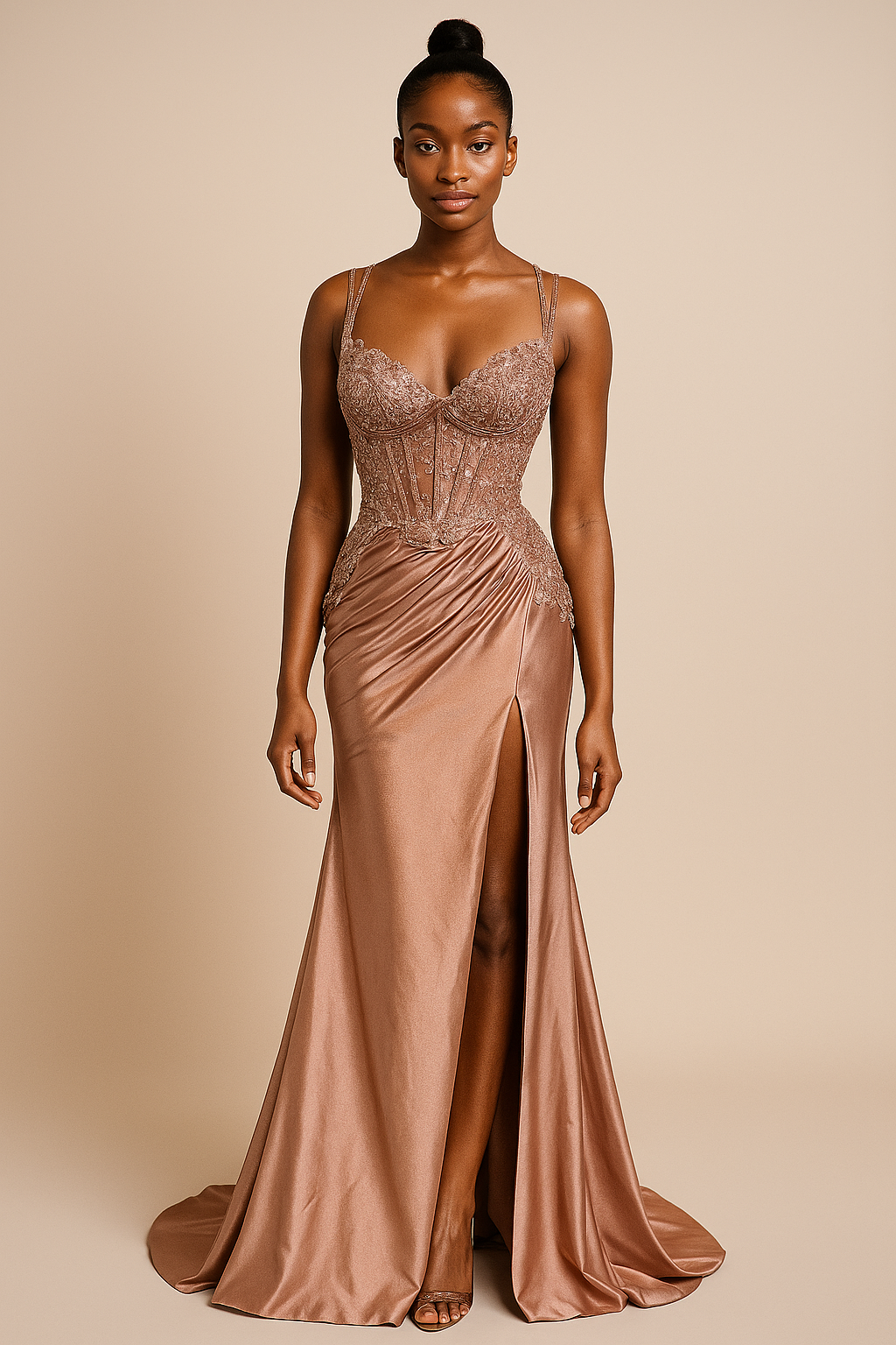 Seraphine™ Crystal V-Neck Satin Side Slit Maxi Dress