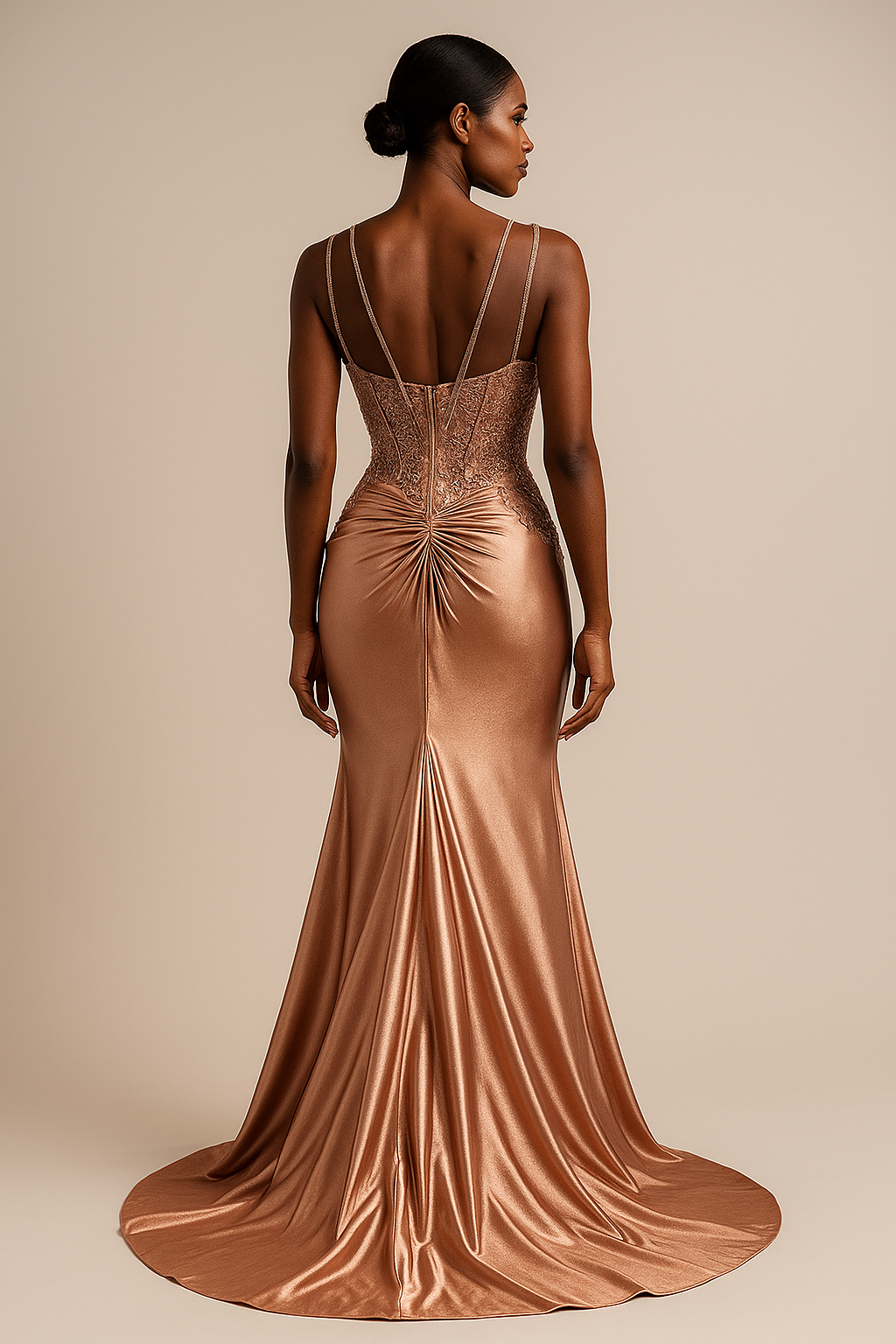 Seraphine™ Crystal V-Neck Satin Side Slit Maxi Dress