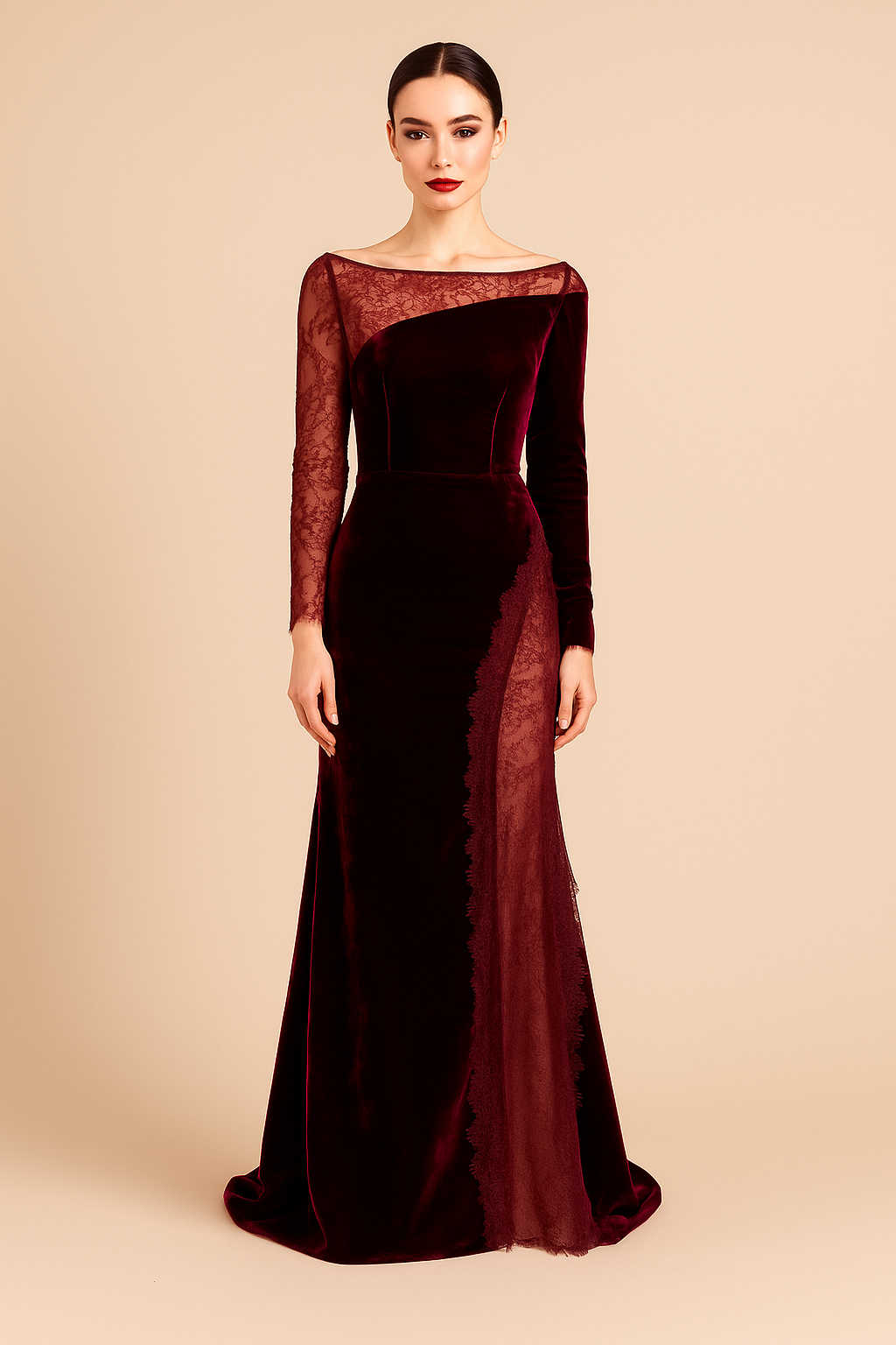 Valentina™ Velvet Lace Asymmetric Maxi Dress