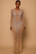 Aveline™ Crystal Embellished Sheer Bodycon Maxi Dress
