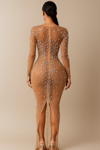 Aveline™ Crystal Embellished Sheer Bodycon Maxi Dress
