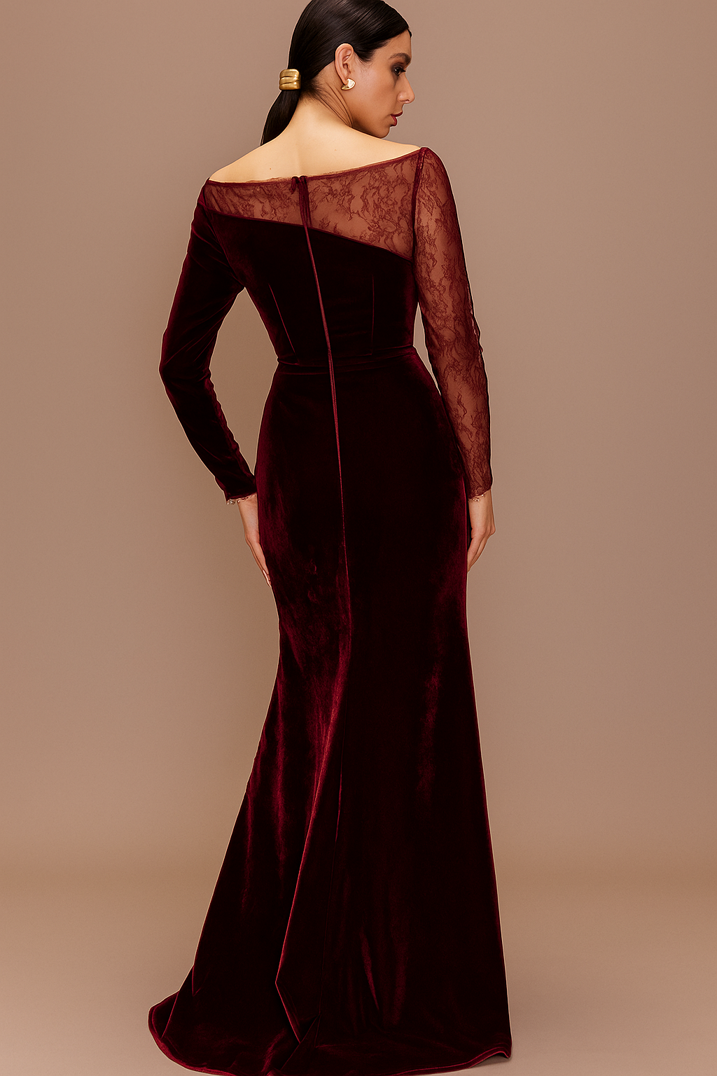 Valentina™ Velvet Lace Asymmetric Maxi Dress