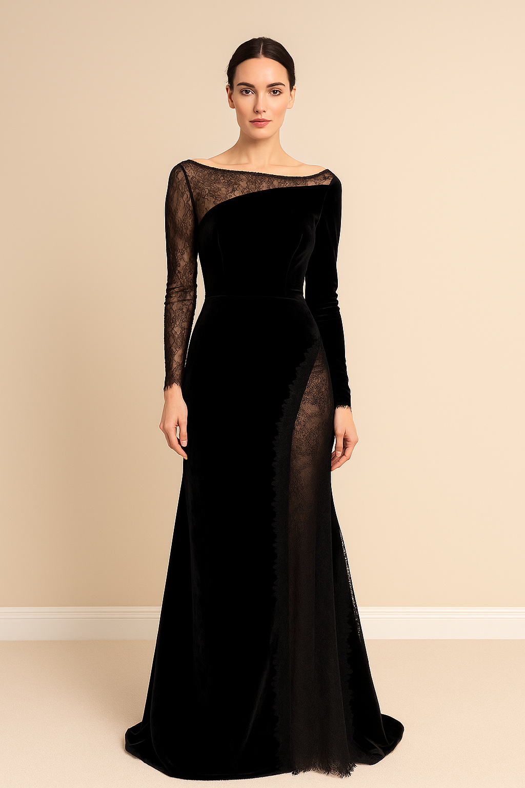 Valentina™ Velvet Lace Asymmetric Maxi Dress