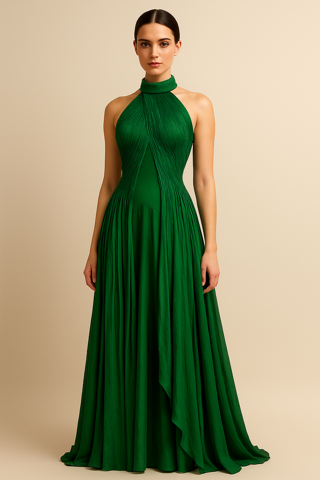 Aureline™ Halter Pleated Chiffon Maxi Dress