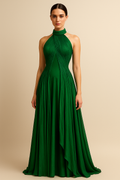 Aureline™ Halter Pleated Chiffon Maxi Dress