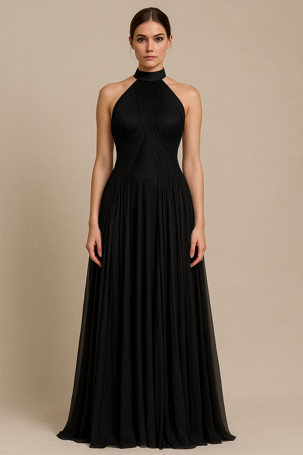 Aureline™ Halter Pleated Chiffon Maxi Dress