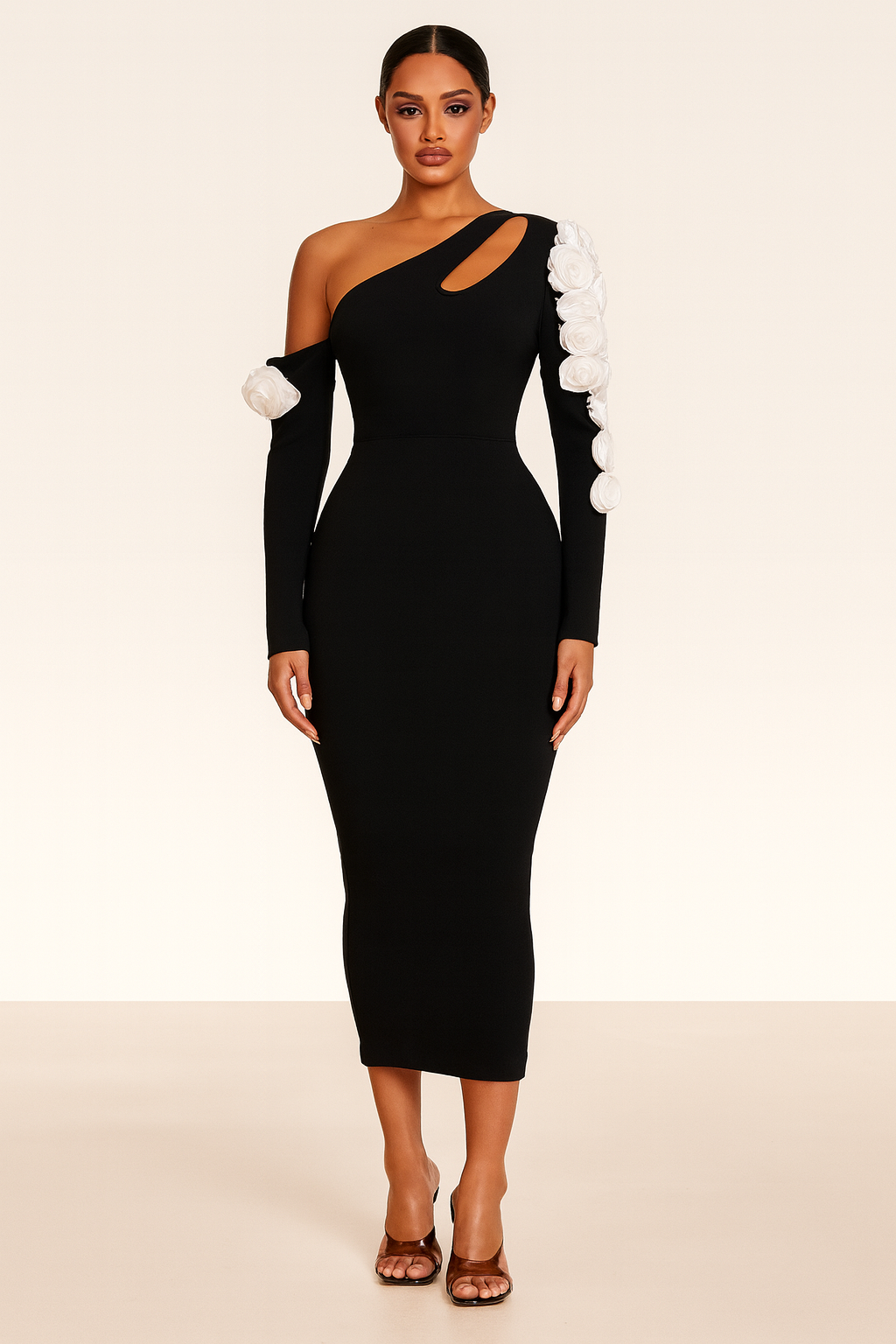 Celestine™ One-Shoulder Floral Sculpt Midi Dress