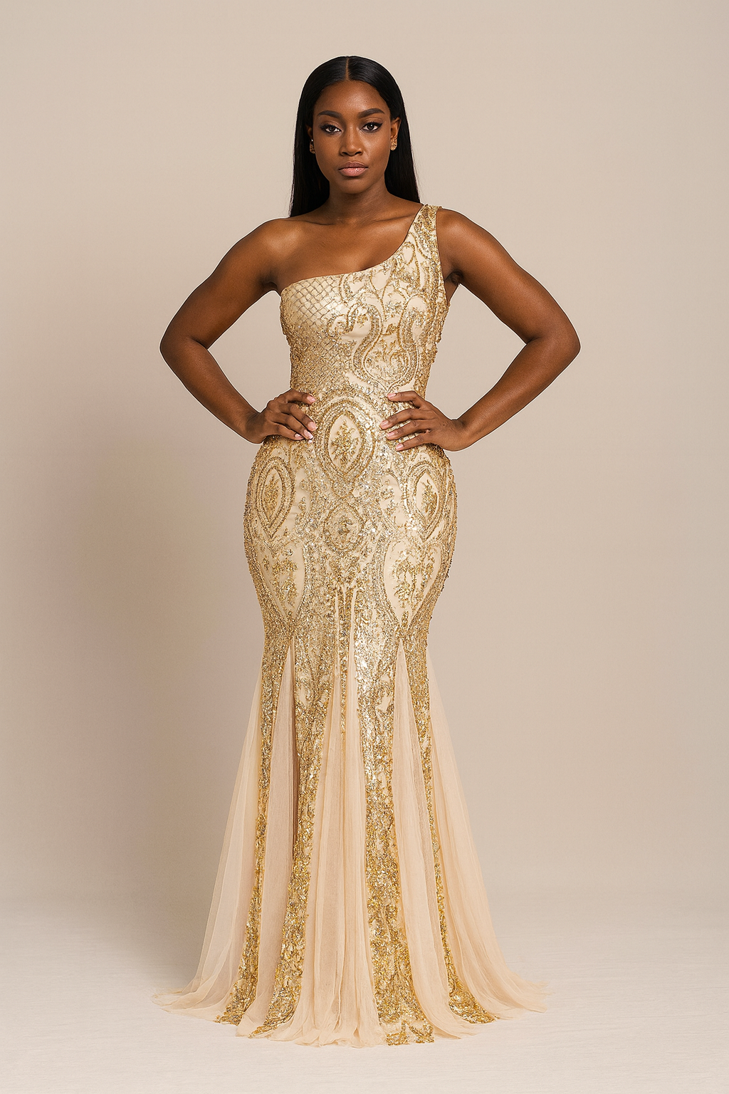 Elysia™ One-Shoulder Embellished Sequin Maxi Dress